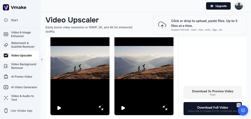 upscale videos vmake ai
