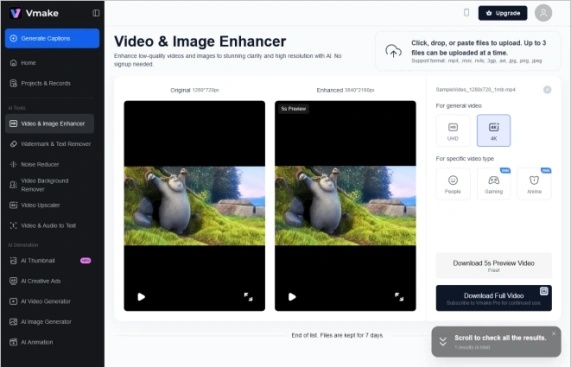 vmake ai video enhancer download video