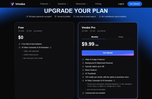 vmake ai video enhancer pricing