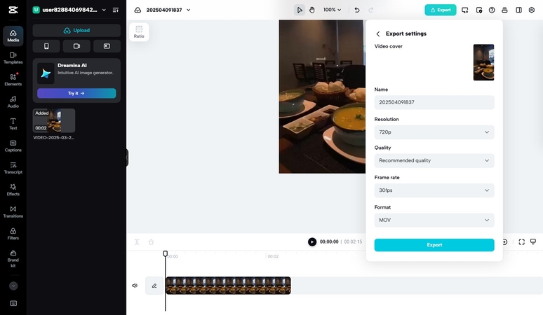 reduce video size online capcut