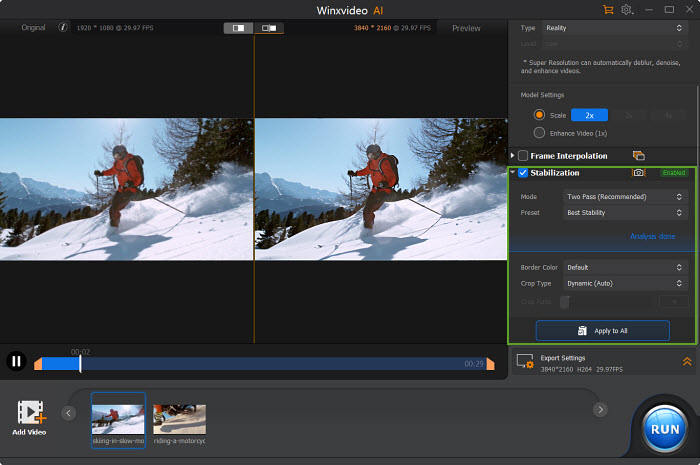 winxvideo AI stabilization