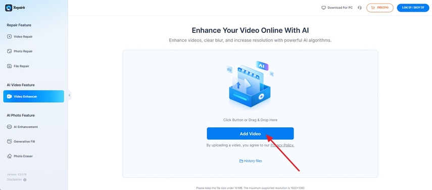 iniciar ferramenta para carregar vídeo danificado