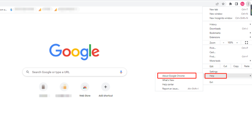 verificar atualizações do Chrome na seção Sobre