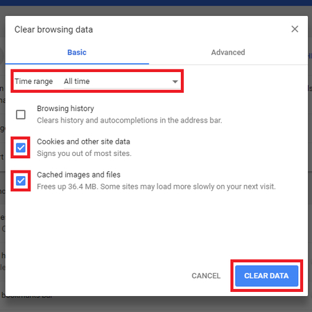 fix error code 101102 by clearing chrome cache