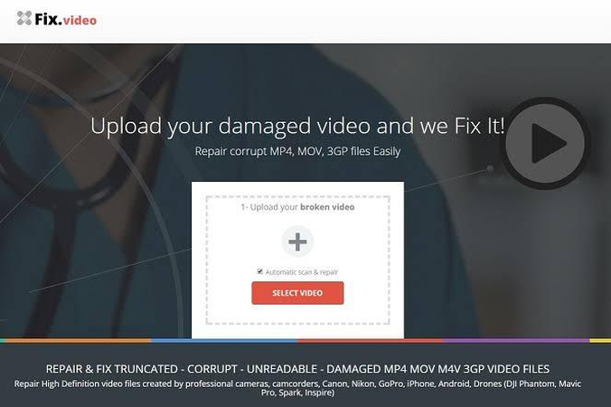 Fix.video online platform interface for repairing a corrupted video