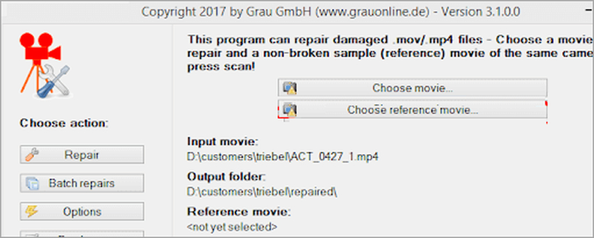Grau Video Repair Tool for damaged MP4 videos
