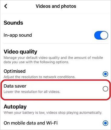 lower facebook video quality on mobile