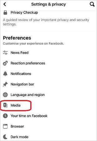 access facebook media setting