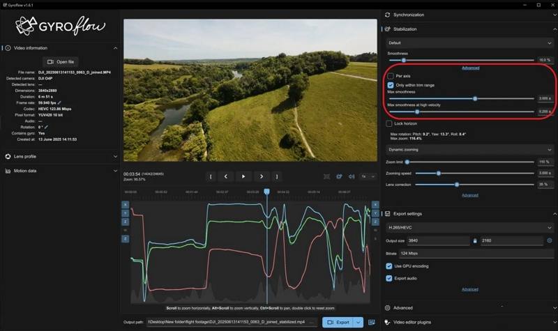 gyroflow stabilization options advanced smoothness