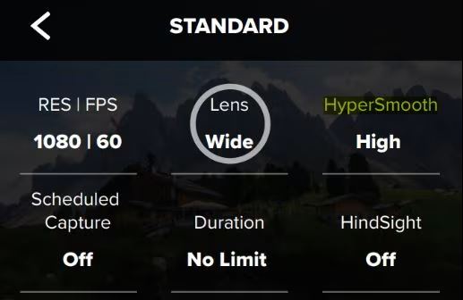 action cam stabilization settings