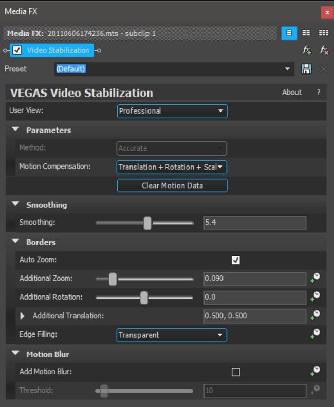 sony vegas video stabilization professional after-analyze