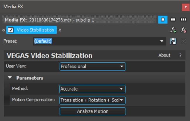 sony vegas video stabilization professional