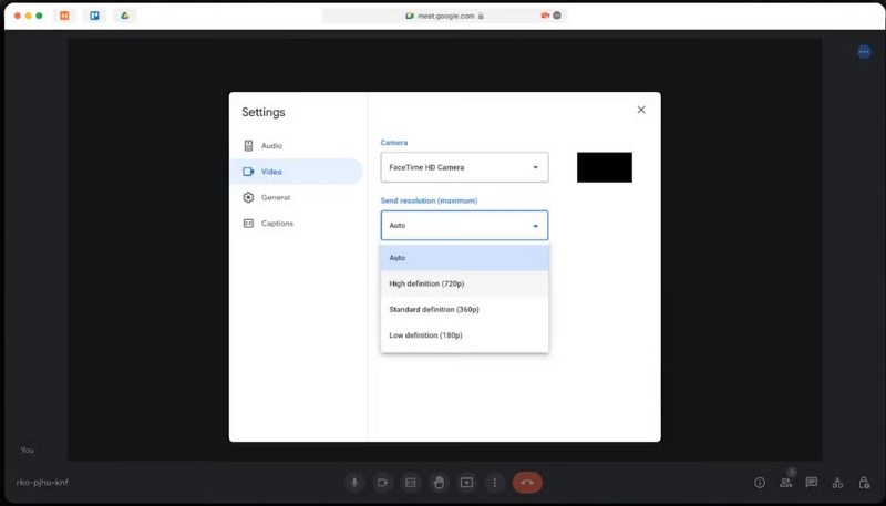 set Mac camera settings on Google Meet