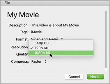iMovie export resolution