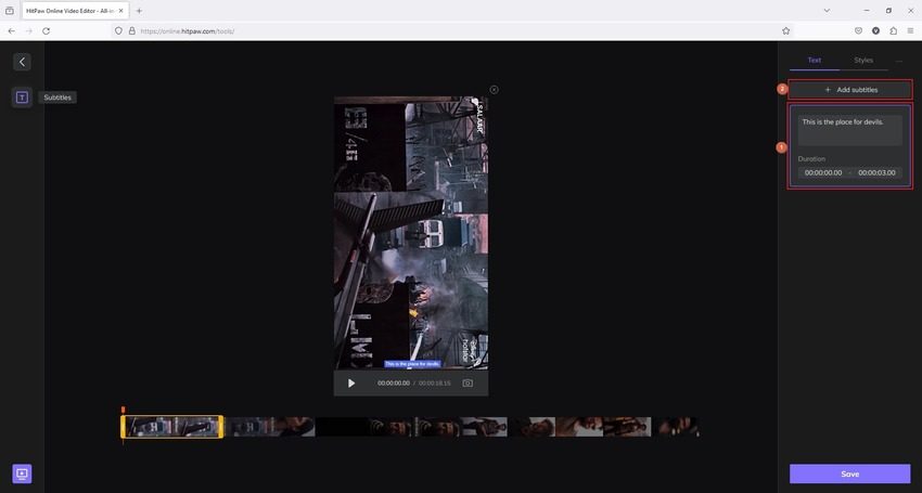 HitPaw Online Video Editor how to add subtitles in reels