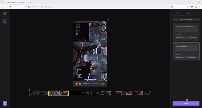 HitPaw Online Video Editor how to add subtitles in reels