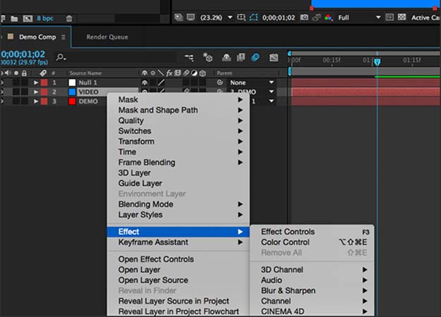 Panneau de configuration d'After Effects