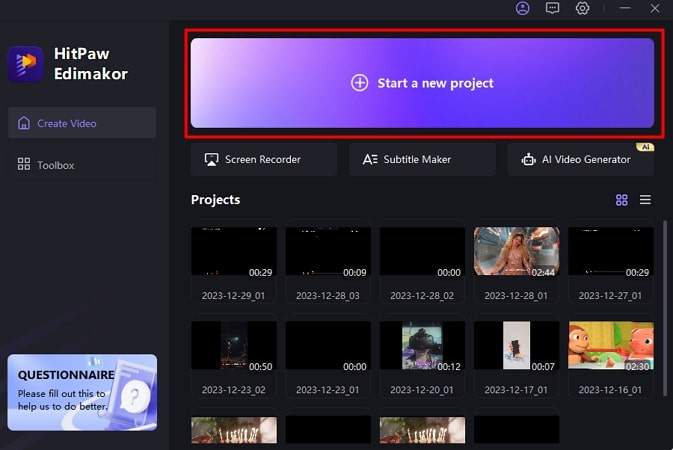 start new hitpaw project