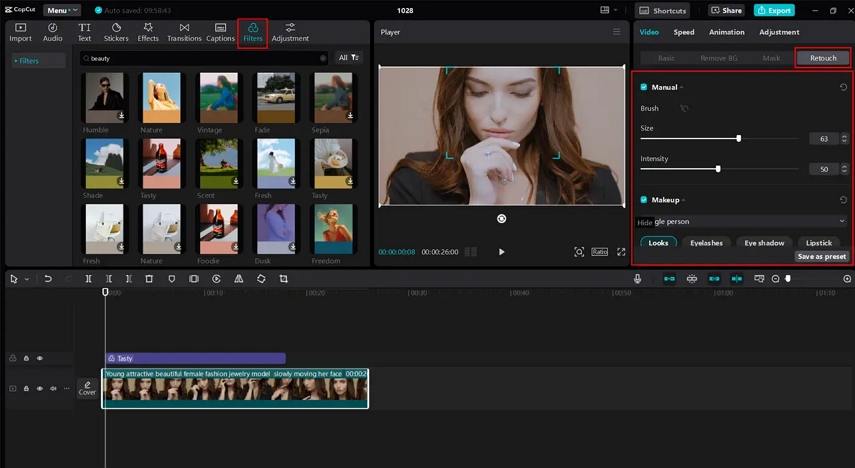 capcut add beauty filters to video