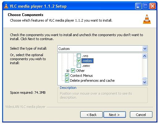 vlc riproduce file webm
