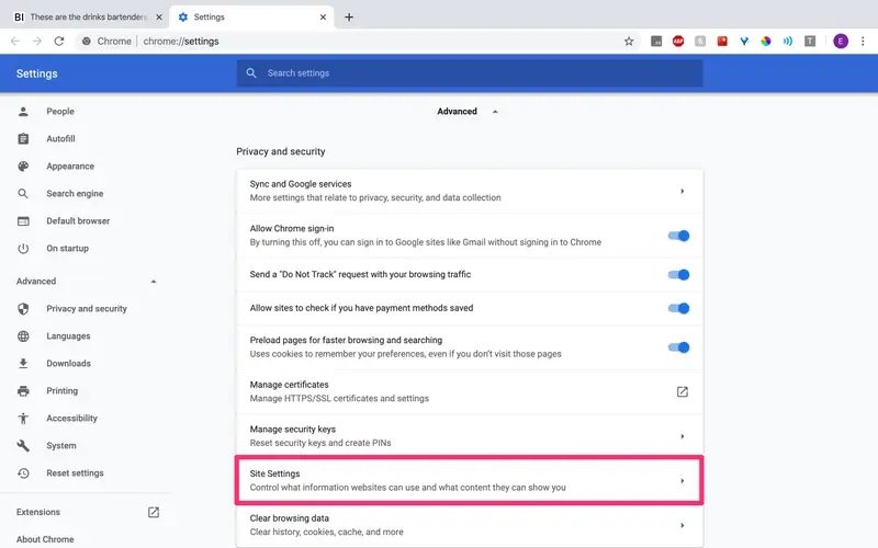 chrome 사이트 설정