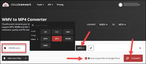 mov to mp4 in cloudconvert
