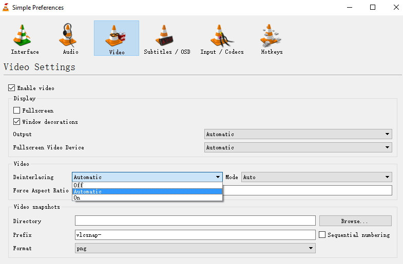 Ativar o modo de desentrelaçamento no VLC