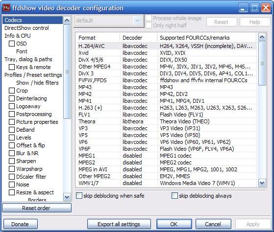 ffdshow video decoder configuration