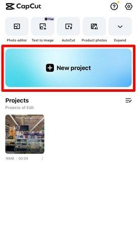 캡컷 iOS에서 새 프로젝트 시작