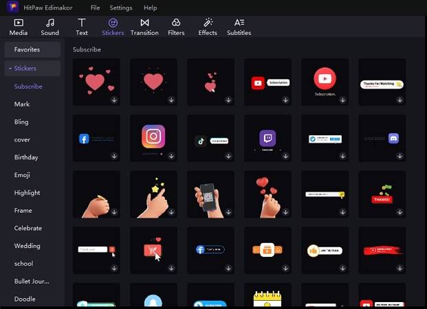 Biblioteca de recursos en hitpaw edimakor