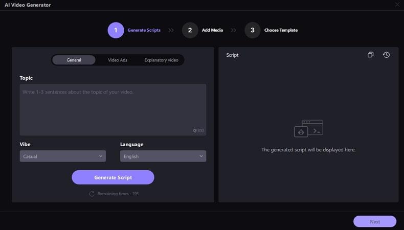 ai script generation in edimakor