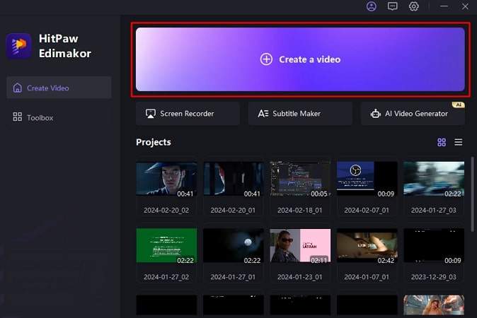 create a new project in hitpaw