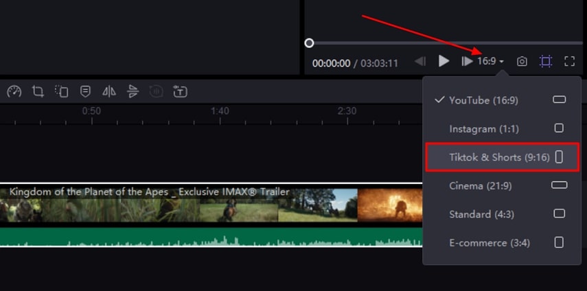 change aspect ratio to shorts video