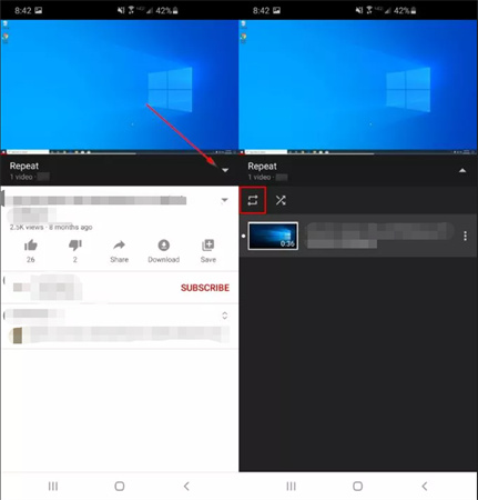 how to loop a video on youtube with a playlist on mobile