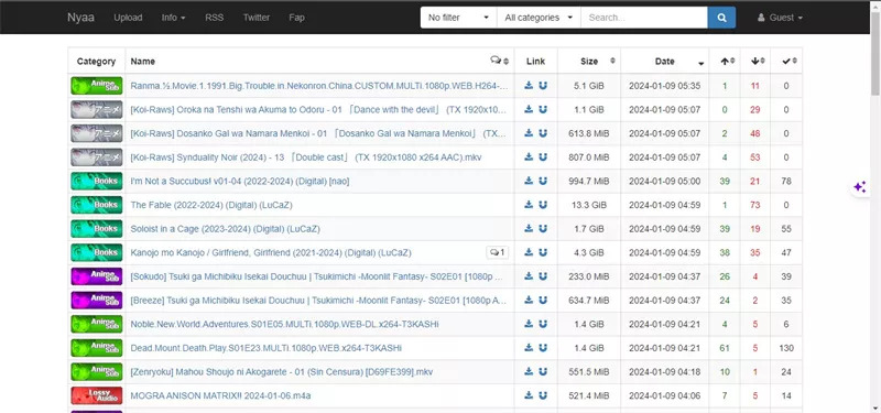 Nyaa for downloading anime clips for editing