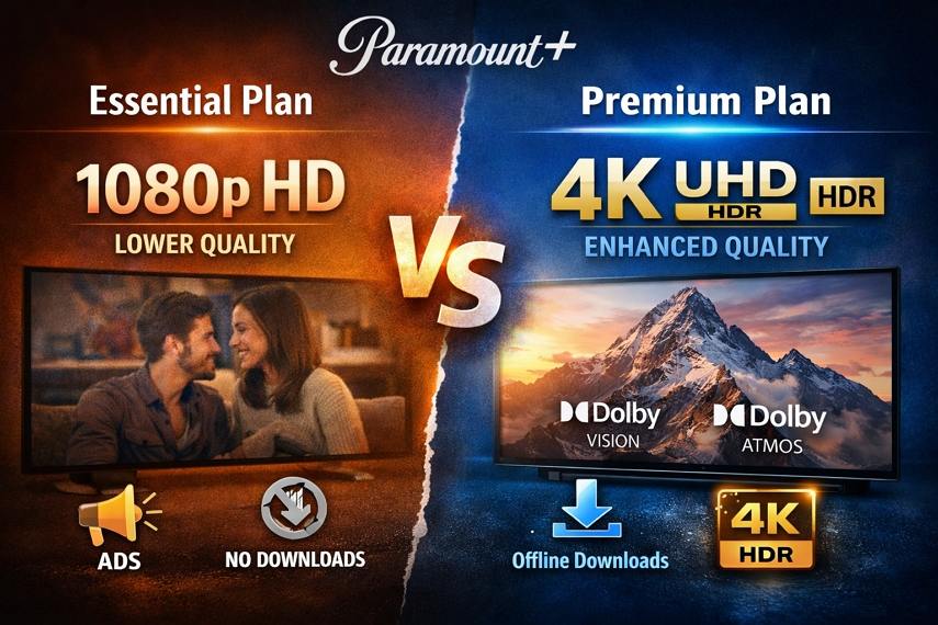 paramount plus essential vs premium video quality