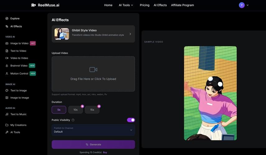 reelmuse transform video to Ghibli style