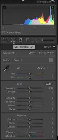 how to remove objects in lightroom using spot remover tool
