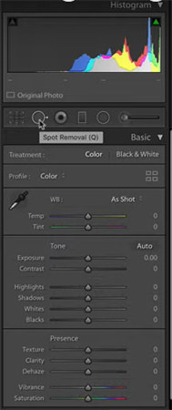 how to erase objects in lightroom using spot remover tool