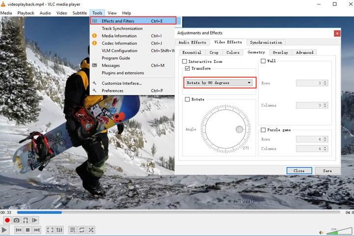 convert video from portrait to landscape in vlc