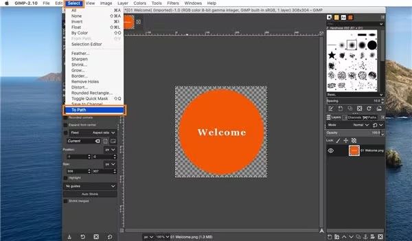 selecionar imagem para caminho no gimp