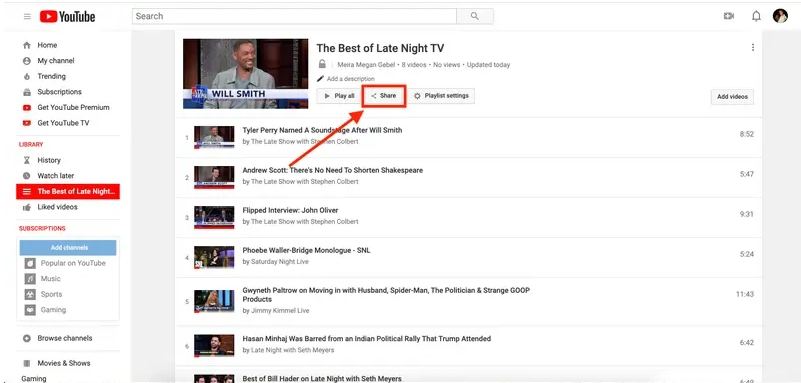 how to share a playlist on youtube