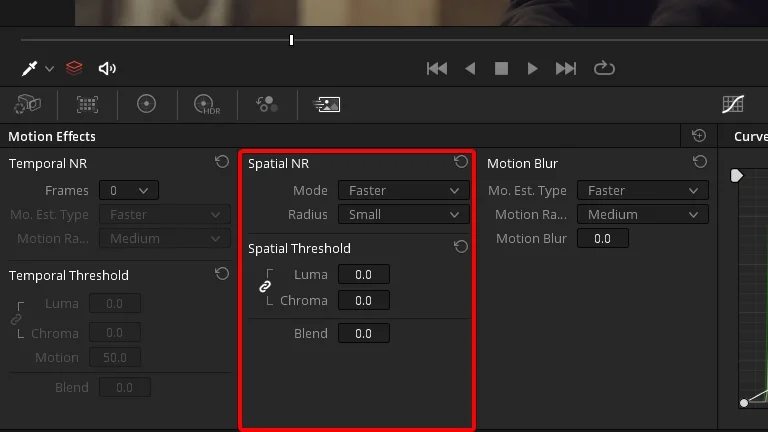 adjust Spatial NR in DaVinci Resolve