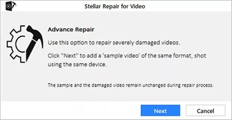 stellar repair for video advanced repair promt