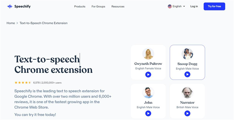 click 2 speech chrome extension list