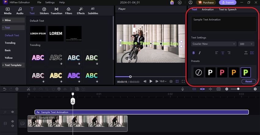 HitPaw edimakor animated text generator guide step 2