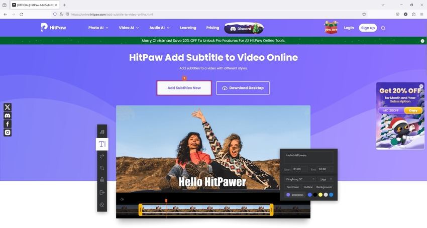 HitPaw 온라인 동영상 편집기 자막 편집기