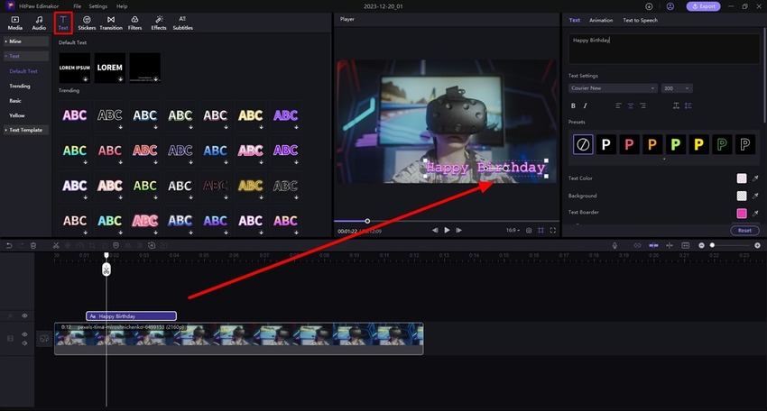 add video and insert text