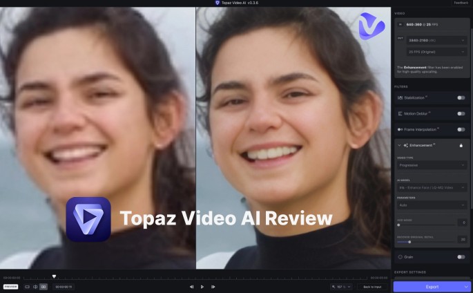 Topaz Video Enhance AI enhancing low-light video quality