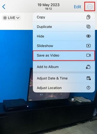 ライブフォトをビデオとして保存